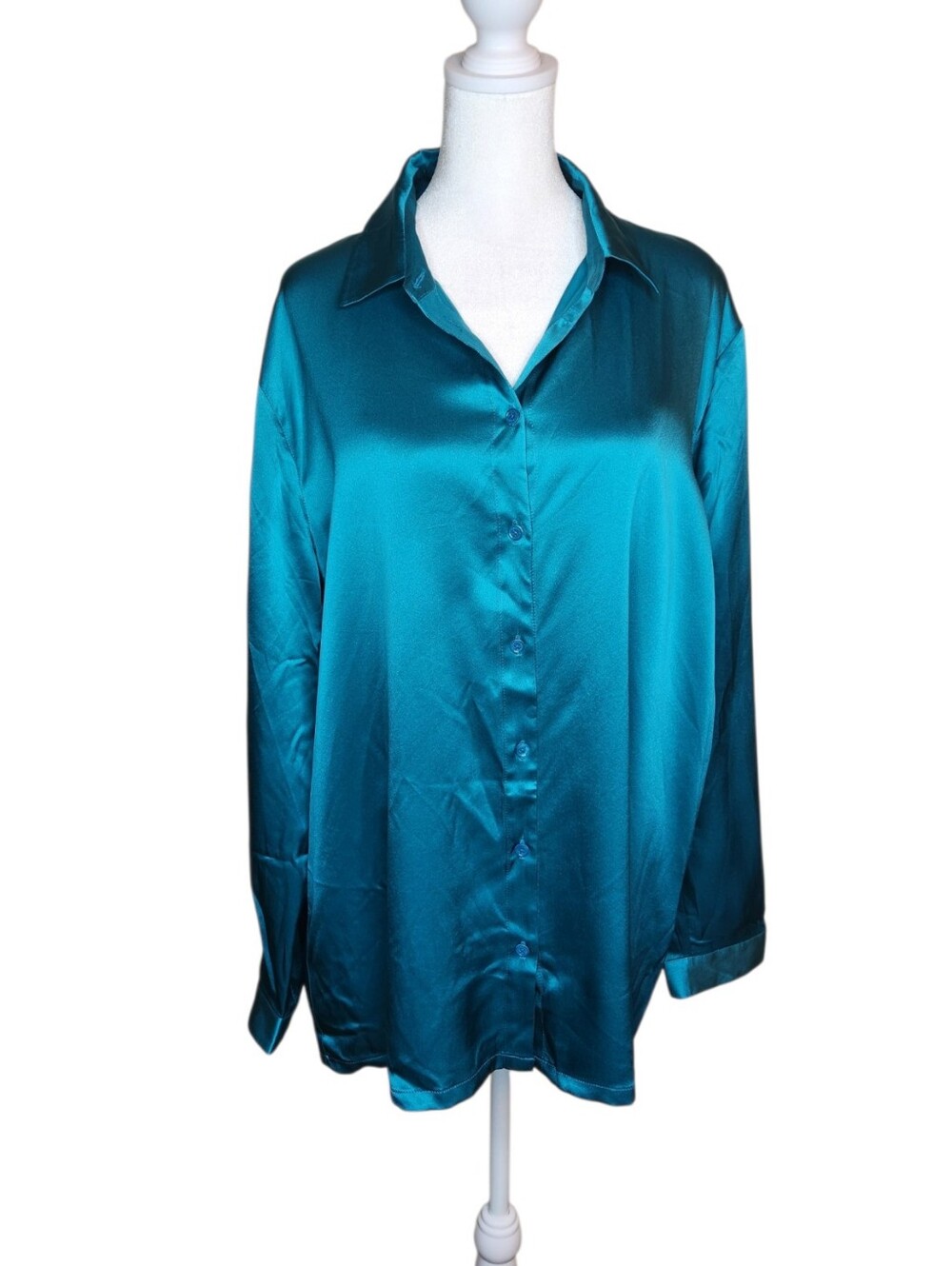 NEW Lilysilk Mulberry Silk Blouse Teal Button Front Size XXL